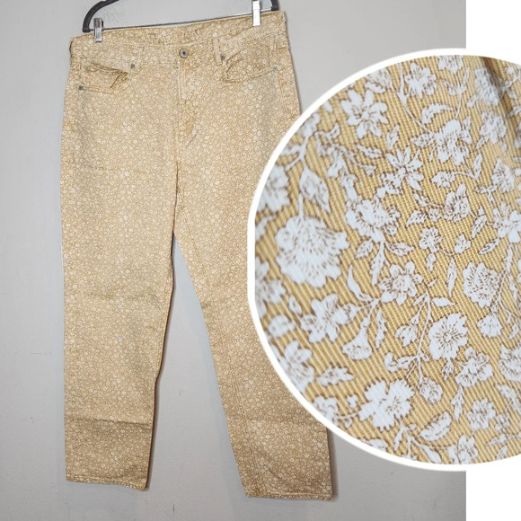 American Eagle Yellow Floral Jeans.  90s straight.  Women's size 14. - Picture 1 of 16